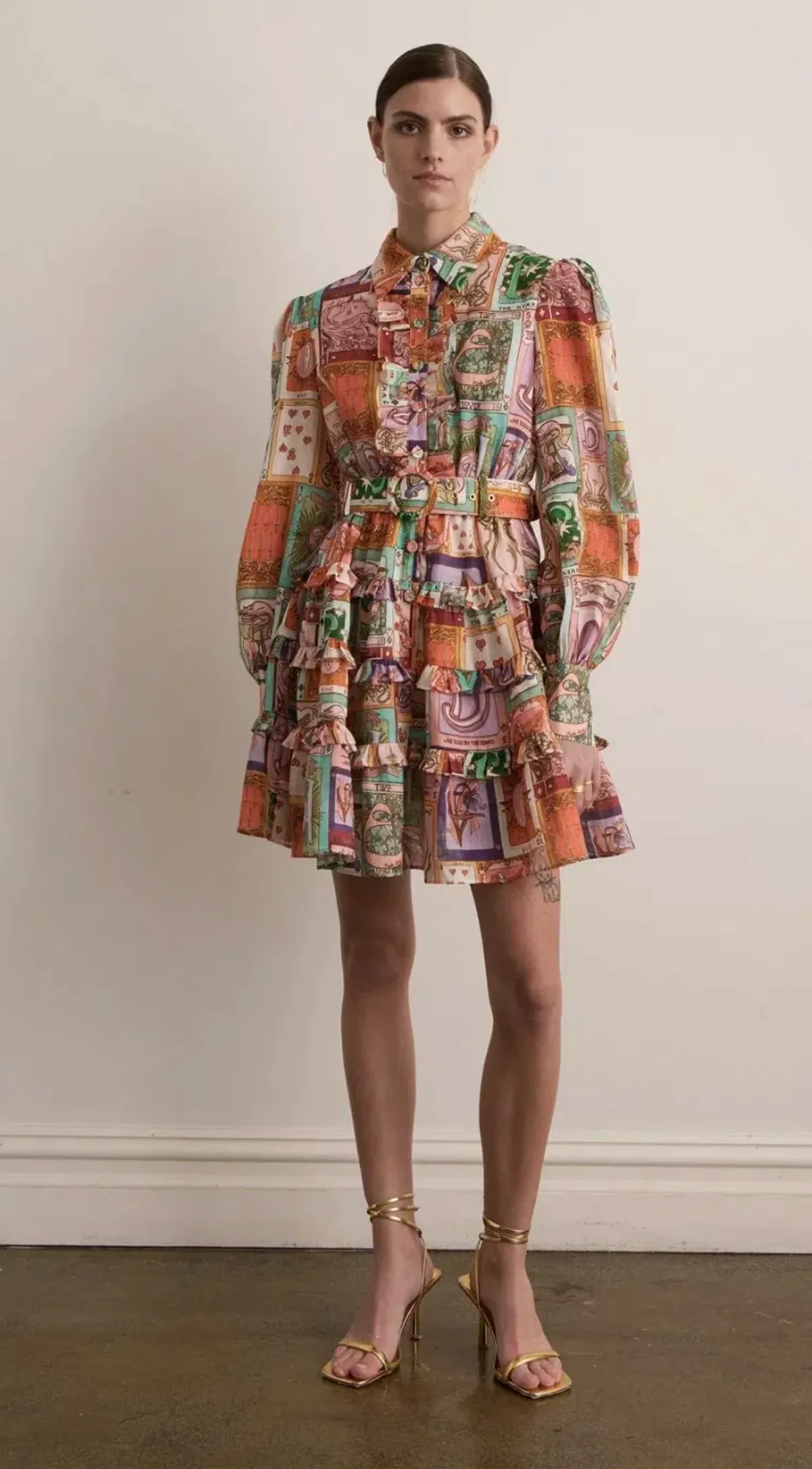 Kate Ford Cairo Frill Layered Mini Dress Wheel of Fortune Size 4 / AU 14 - Image 1