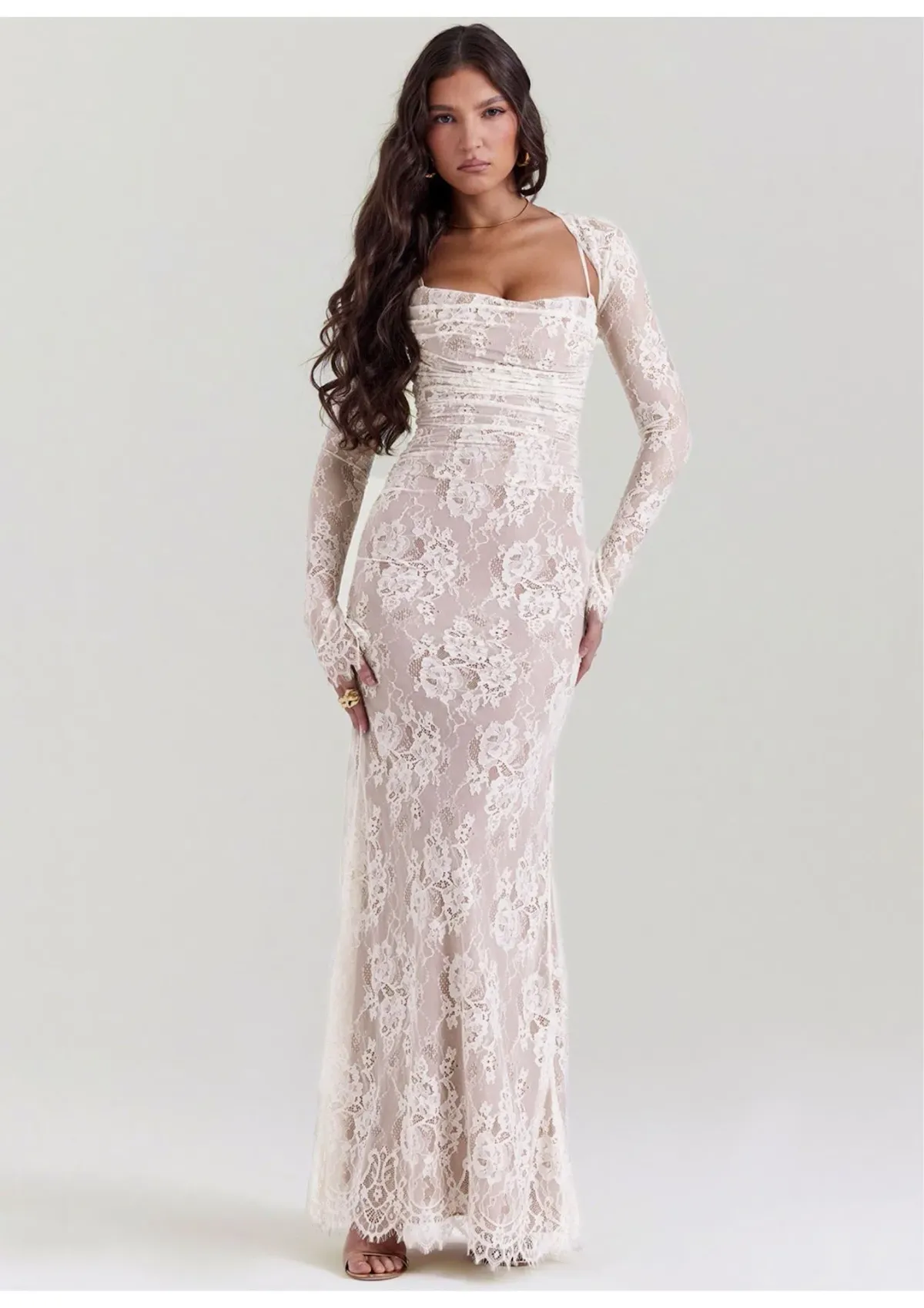 House of CB Artemis Lace Maxi Dress in Vintage Cream Size M / AU 10 (Bigger Cup) for rent on The Volte - main image