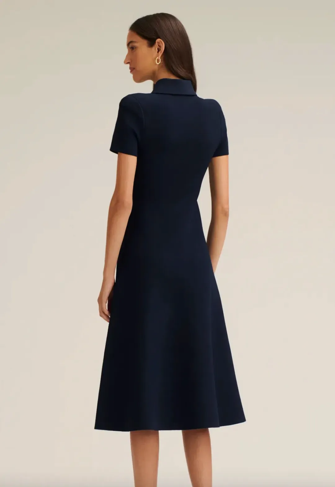 Scanlan Theodore Crepe Knit Poppy Shirt Midi Dress in Navy Size 10 for rent on The Volte - main image