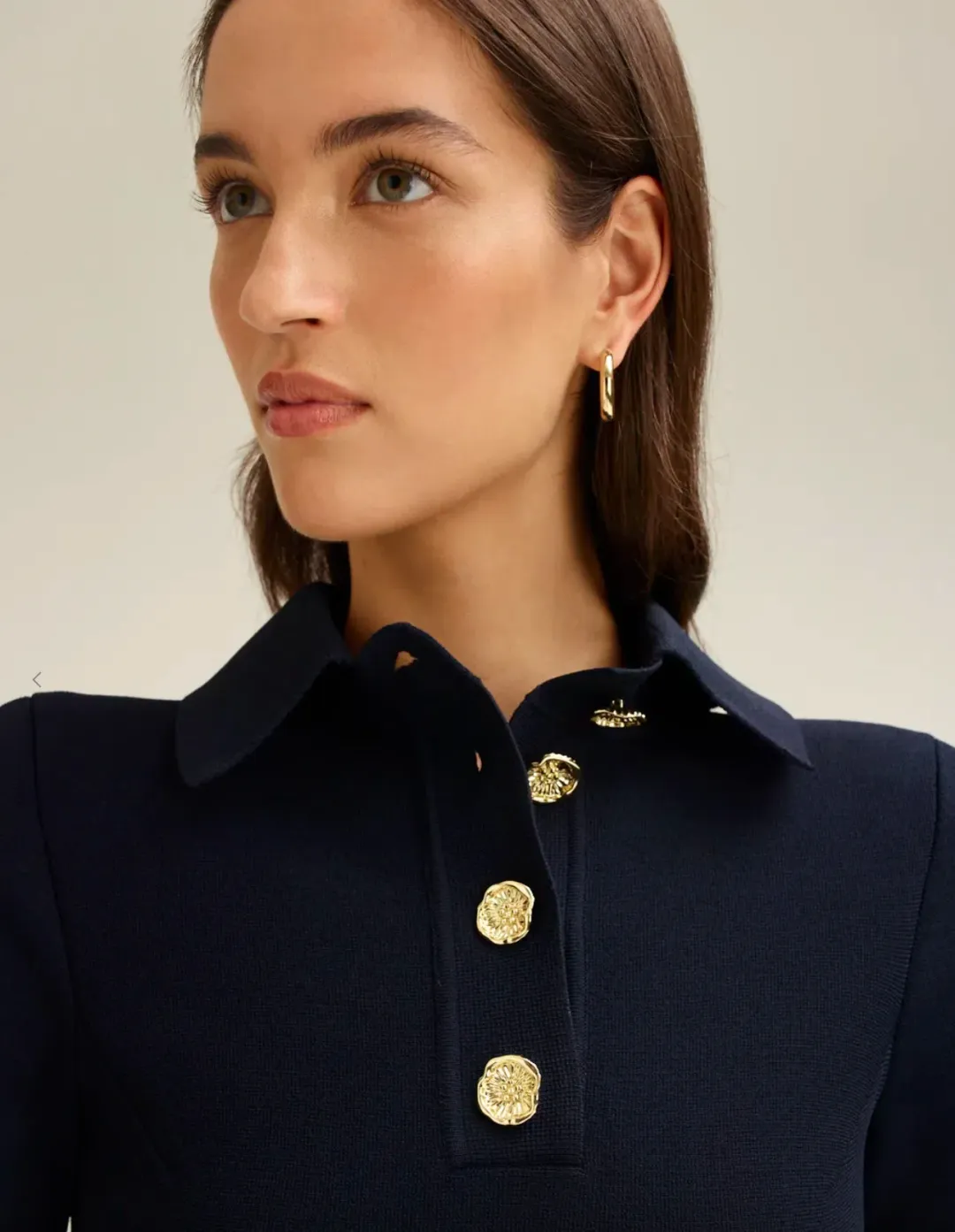 Scanlan Theodore Crepe Knit Poppy Shirt Midi Dress in Navy Size 10 for rent on The Volte - main image