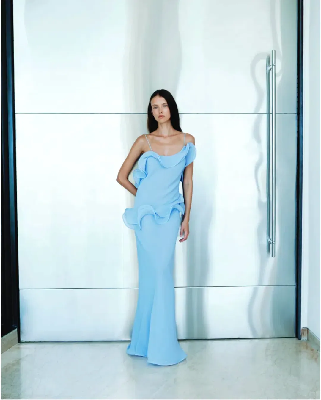 Selezza London Chiffon Maxi Dress Blue Size AU 8 for rent on The Volte - main image