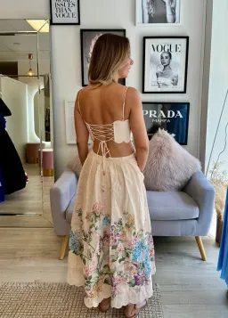 Zimmermann Halliday Scallop Midi Dress in Cream Watercolour Floral Size 4 / AU14-16 for rent on The Volte - image 3