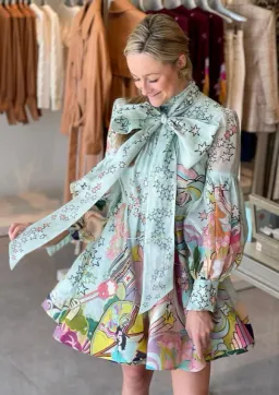 Zimmermann Concert Tie Neck Mini Dress Print Size AU 12 for rent on The Volte - image 2