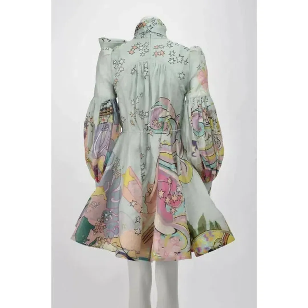 Zimmermann Concert Tie Neck Mini Dress Print Size AU 12 for rent on The Volte - main image