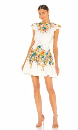 Zimmermann Estelle Tie Mini Dress Cream Floral Size AU 14 for rent on The Volte - image 1