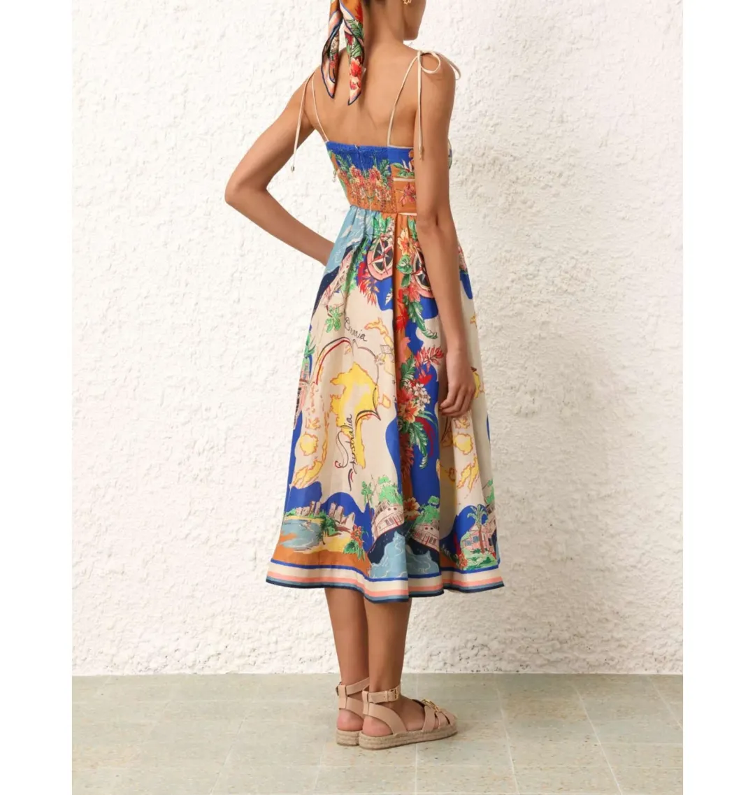 Zimmermann Alight Picnic Midi Dress Nautical Map Print Size 2 / AU 12 for rent on The Volte - main image