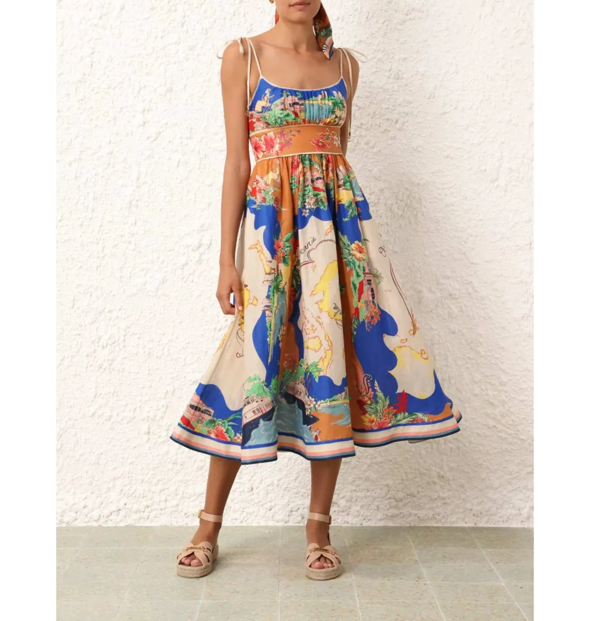 Zimmermann Alight Picnic Midi Dress Nautical Map Print Size 2 / AU 12 for rent on The Volte - main image