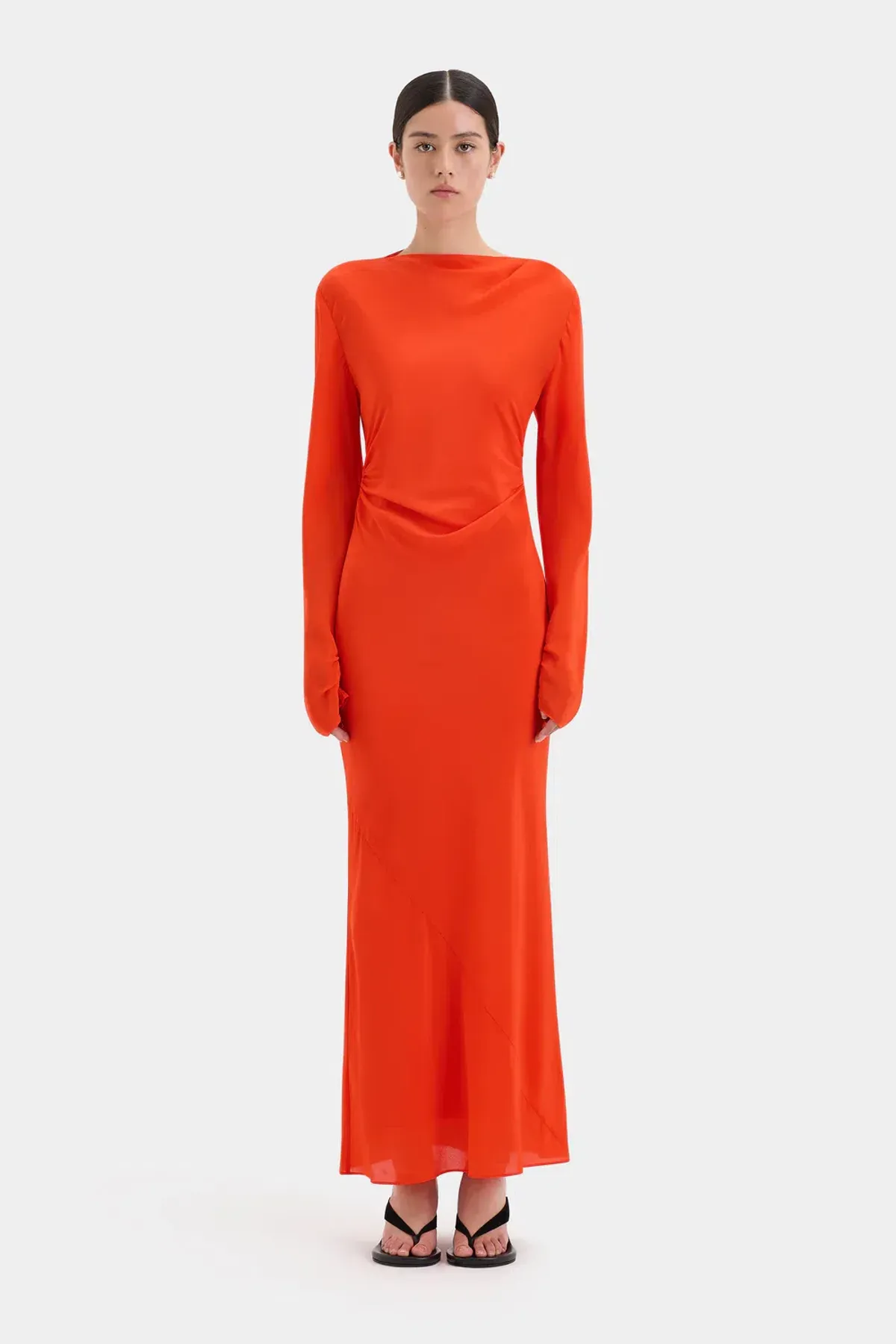 Sir The Label Fresca Gathered Midi Dress Tangerine Size 12 - Image 1