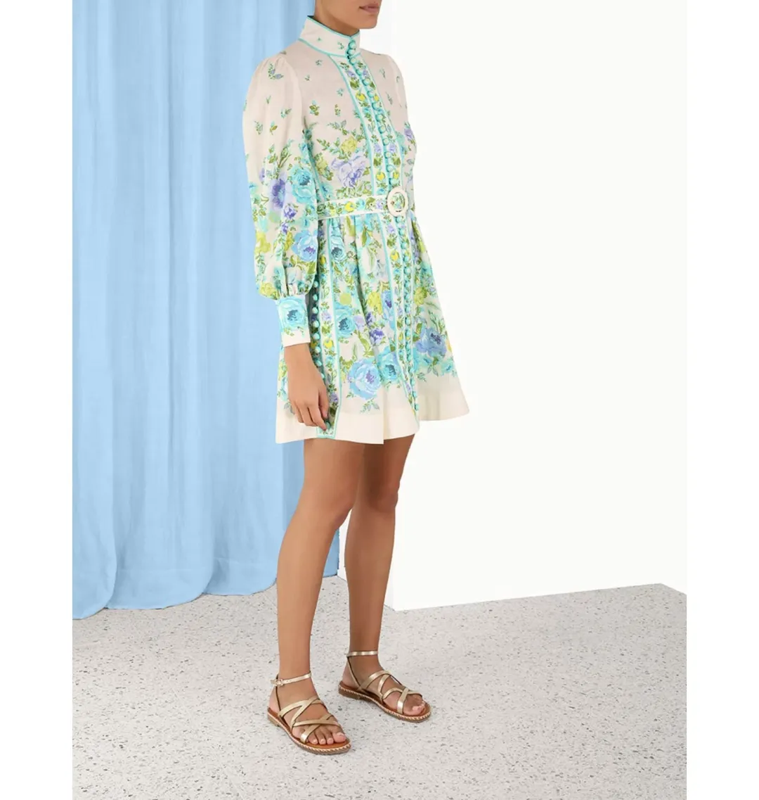 Zimmermann Raie Buttoned Mini Dress Floral Size 3 / AU 14 for rent on The Volte - main image