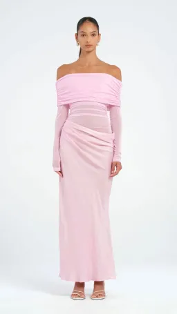 Benni Yasmin Off Shoulder Maxi Dress Baby Pink Size 10 for rent on The Volte - image 1