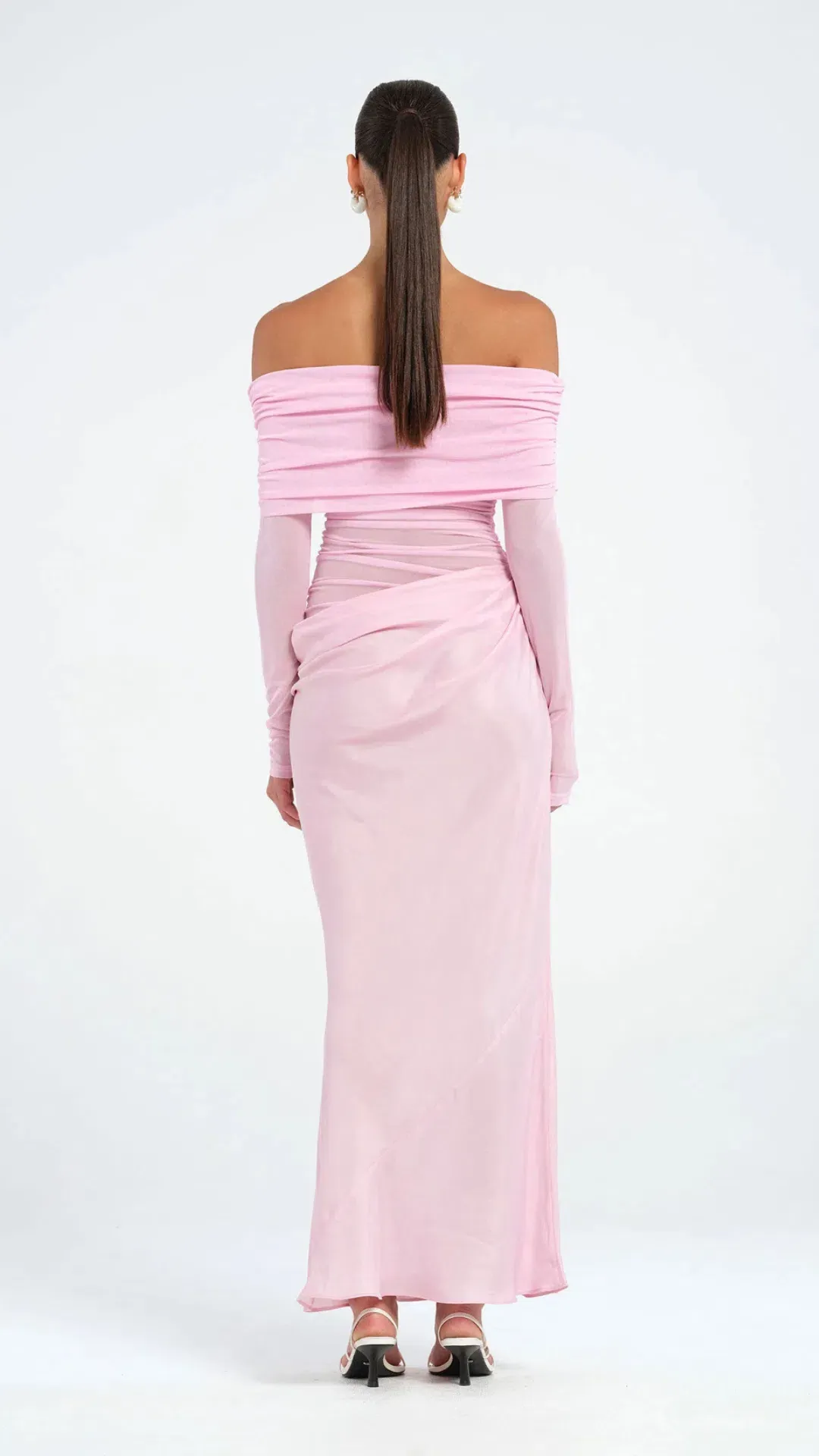 Benni Yasmin Off Shoulder Maxi Dress Baby Pink Size 10 for rent on The Volte - main image