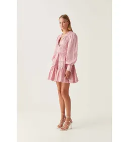 Aje Fallingwater Gathered Mini Dress in Powder Pink Size S / AU 8 for rent on The Volte - image 2