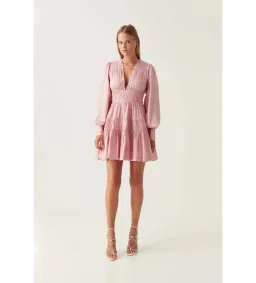 Aje Fallingwater Gathered Mini Dress in Powder Pink Size S / AU 8 for rent on The Volte - image 1
