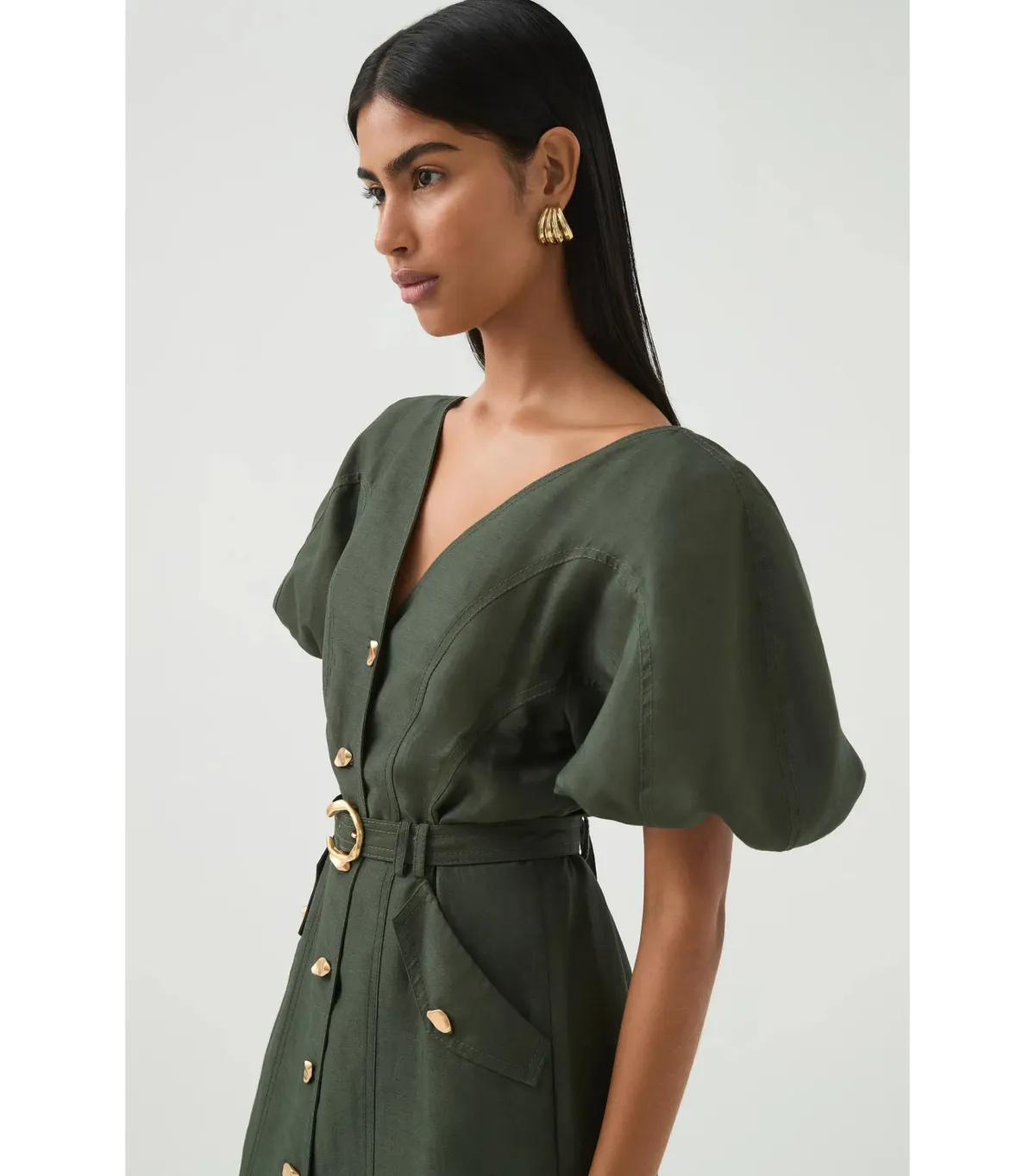 Aje Paloma Utility Midi Dress Midnight Green Size 10 - Image 4
