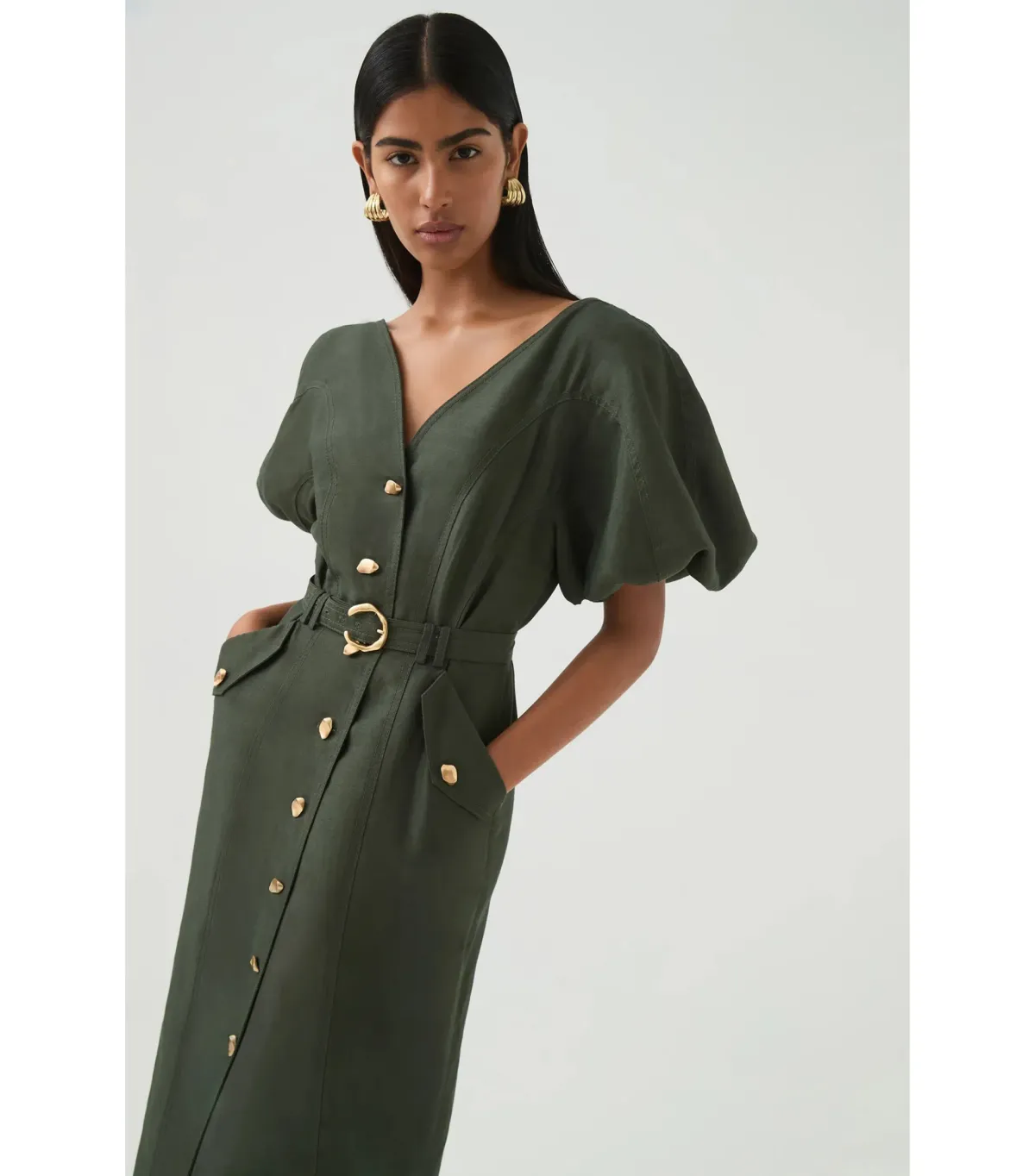Aje Paloma Utility Midi Dress Midnight Green Size 10 - Image 3