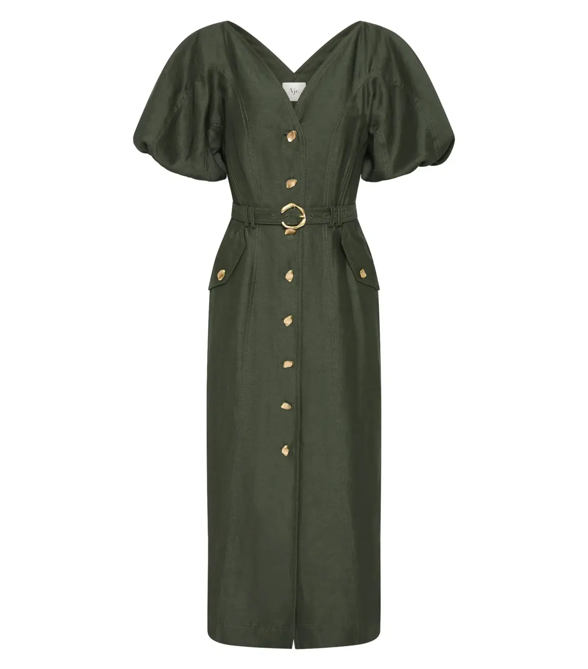 Aje Paloma Utility Midi Dress Midnight Green Size 10 - Image 6