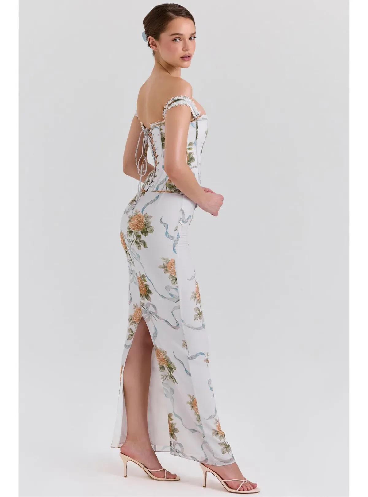 House of CB Isis Corset Maxi Dress in Soft Blue Vintage Print Size S / AU 8 - Image 2