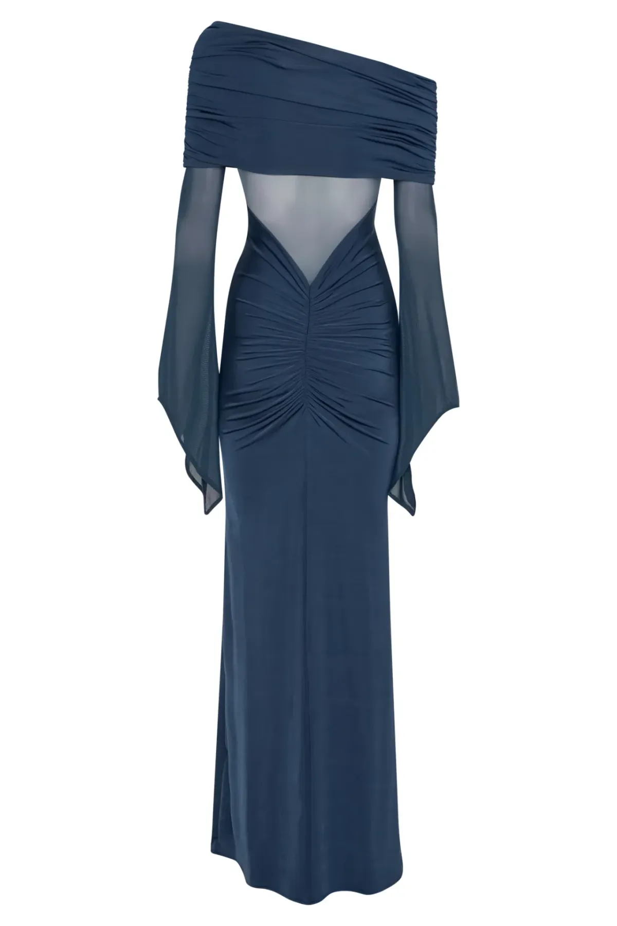 MESHKI Kaitlin One Shoulder Slinky And Mesh Maxi Dress Midnight Blue Size S / Size AU 8 - Image 5