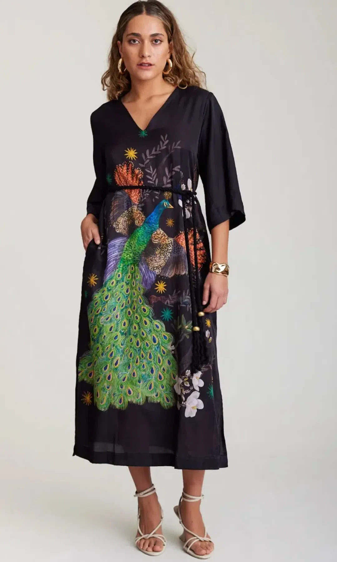 State of Embrace Peacock Kaftan Midi Dress Print Size 18 for rent on The Volte - main image