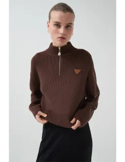 Aje Naia Quarter Zip Knit in Chocolate Brown Size for rent on The Volte - image 2