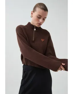 Aje Naia Quarter Zip Knit in Chocolate Brown Size for rent on The Volte - image 4