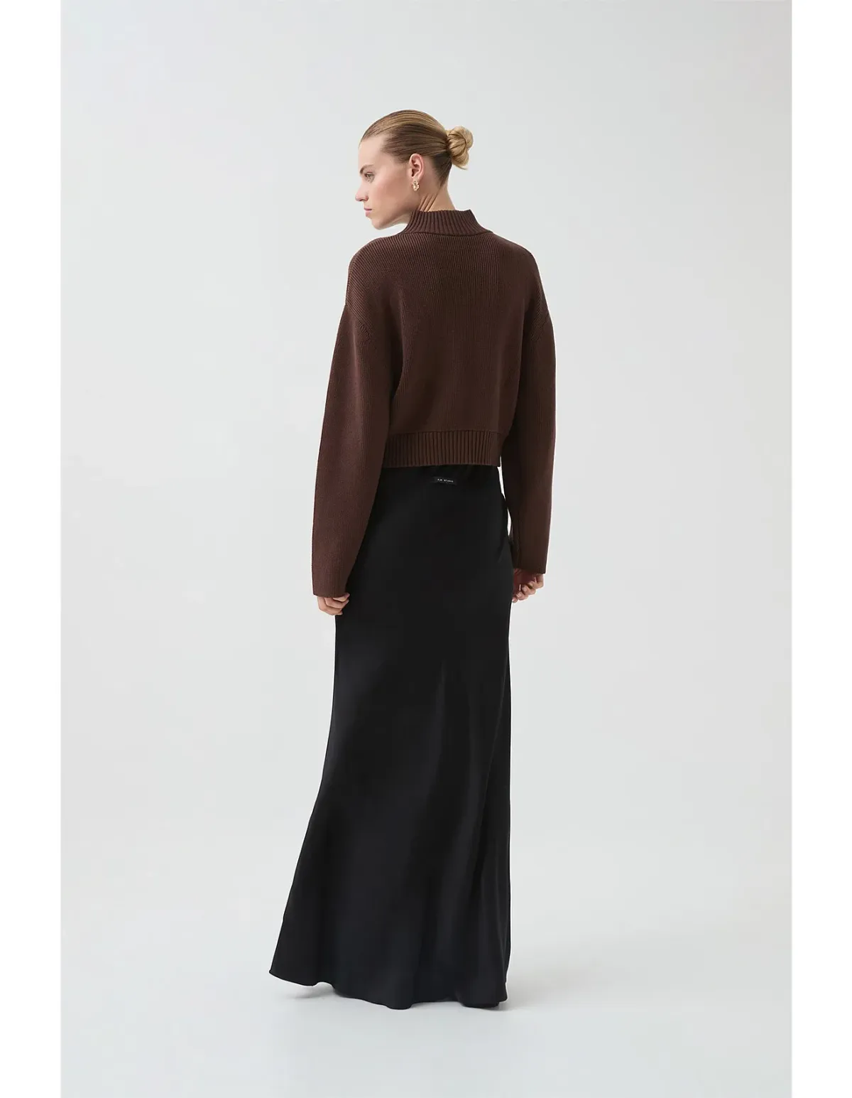 Aje Naia Quarter Zip Knit in Chocolate Brown Size - Image 3