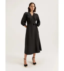 Review Cancun Wrap Midi Dress Black Size AU 18 for rent on The Volte - image 1