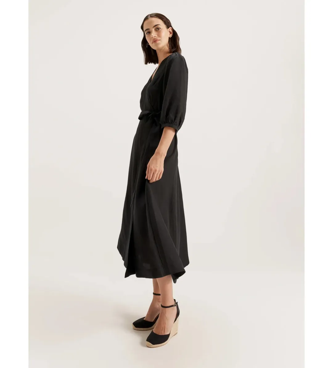 Review Cancun Wrap Midi Dress Black Size AU 18 for rent on The Volte - main image