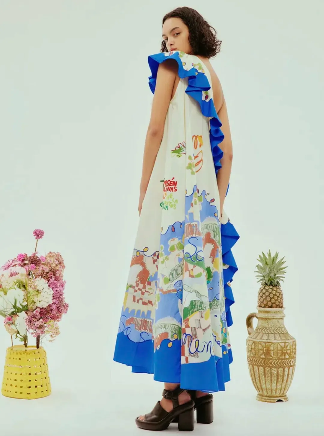 Alemais Nadia One Shoulder Ruffle Midi Dress Multi Size AU 16 for rent on The Volte - main image