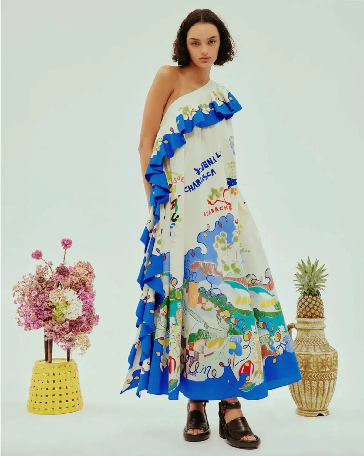 Alemais Nadia One Shoulder Ruffle Midi Dress Multi Size AU 16 for rent on The Volte - main image