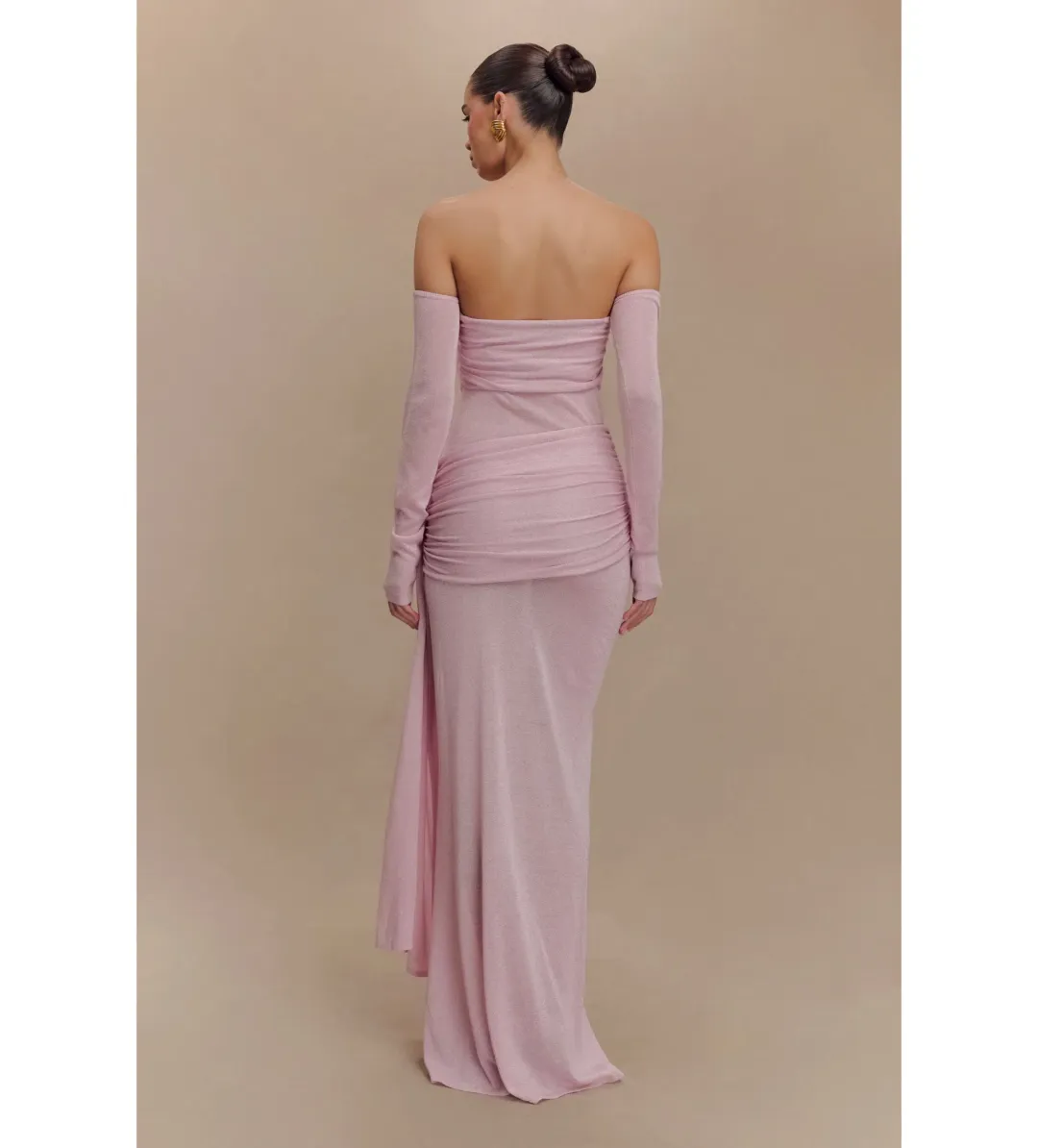 MESHKI Ingrid Metallic Knit Maxi Dress Baby Pink Size M / Size AU 10 for rent on The Volte - main image