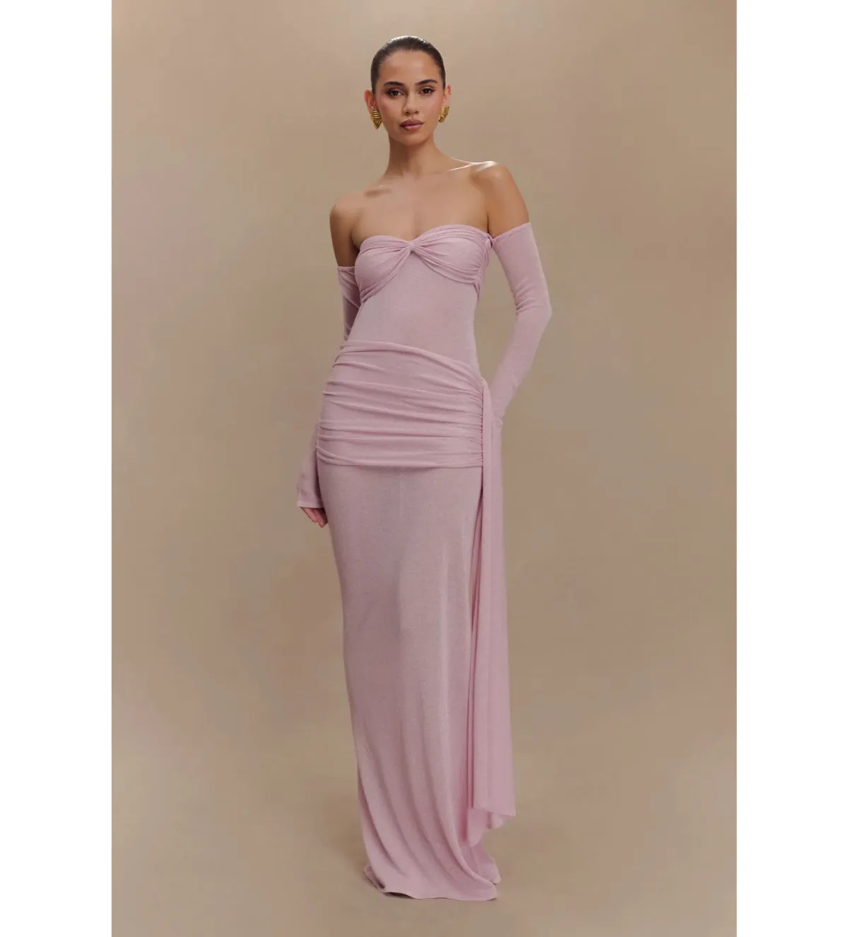 MESHKI Ingrid Metallic Knit Maxi Dress Baby Pink Size M / Size AU 10 - Image 1