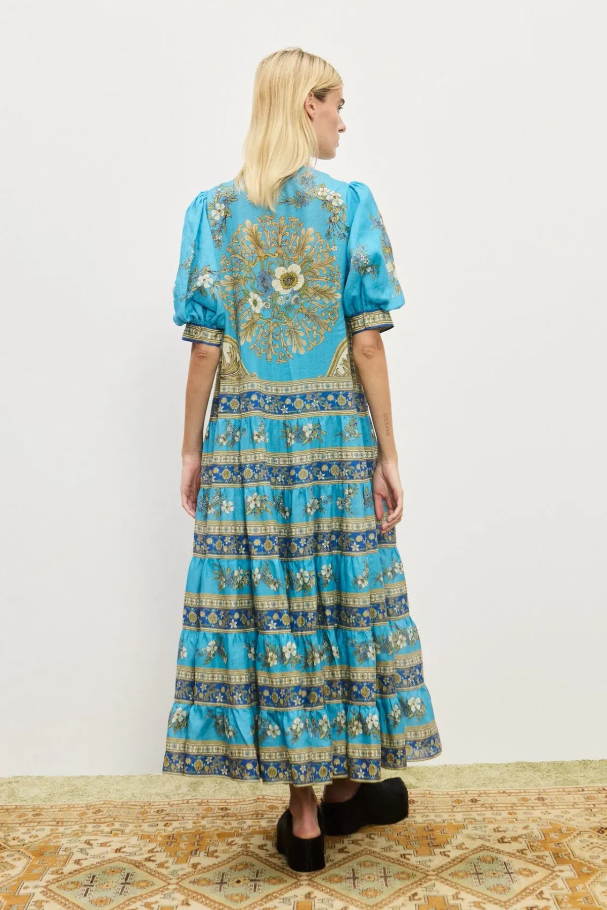 Alemais Cassie Tiered Midi Dress Blue Floral Print Size 10 - Image 2