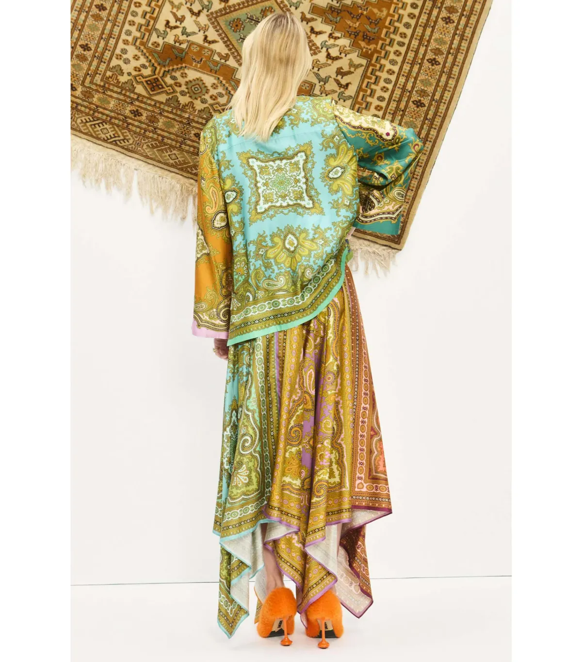 Alemais Clemenza Spliced Silk Shirt and Scarf Skirt Set Multi Size 8 - Image 2