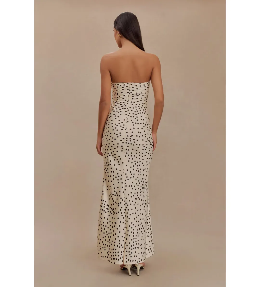 Claudette Strapless Satin Maxi Dress Polka Dot Print Size S AU 8 — Cocktail, Evening, Formal, Wedding Guest for rent on The Volte - main image