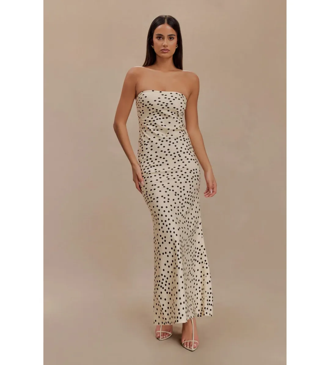 Claudette Strapless Satin Maxi Dress Polka Dot Print Size S AU 8 — Cocktail, Evening, Formal, Wedding Guest for rent on The Volte - main image