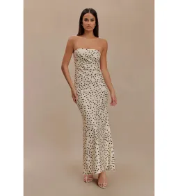 Claudette Strapless Satin Maxi Dress Polka Dot Print Size S AU 8 — Cocktail, Evening, Formal, Wedding Guest for rent on The Volte - image 1