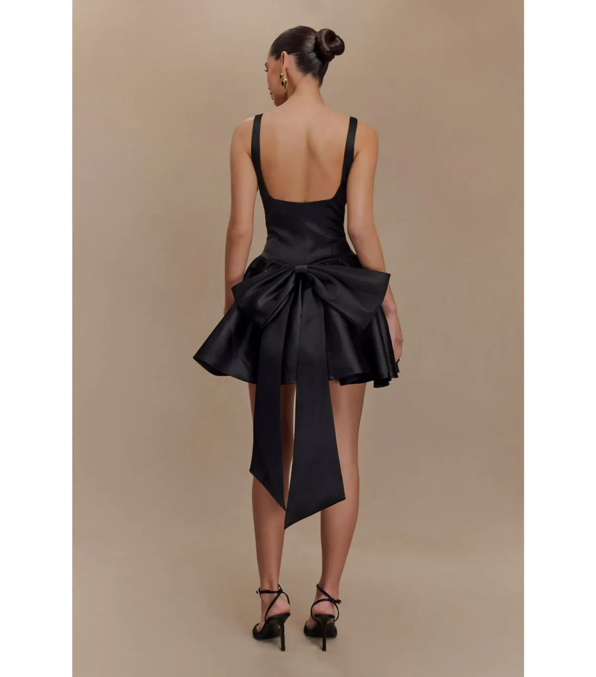 Meshki Felicia Satin Mini Dress With Bow in Black Size 8/S - Image 4