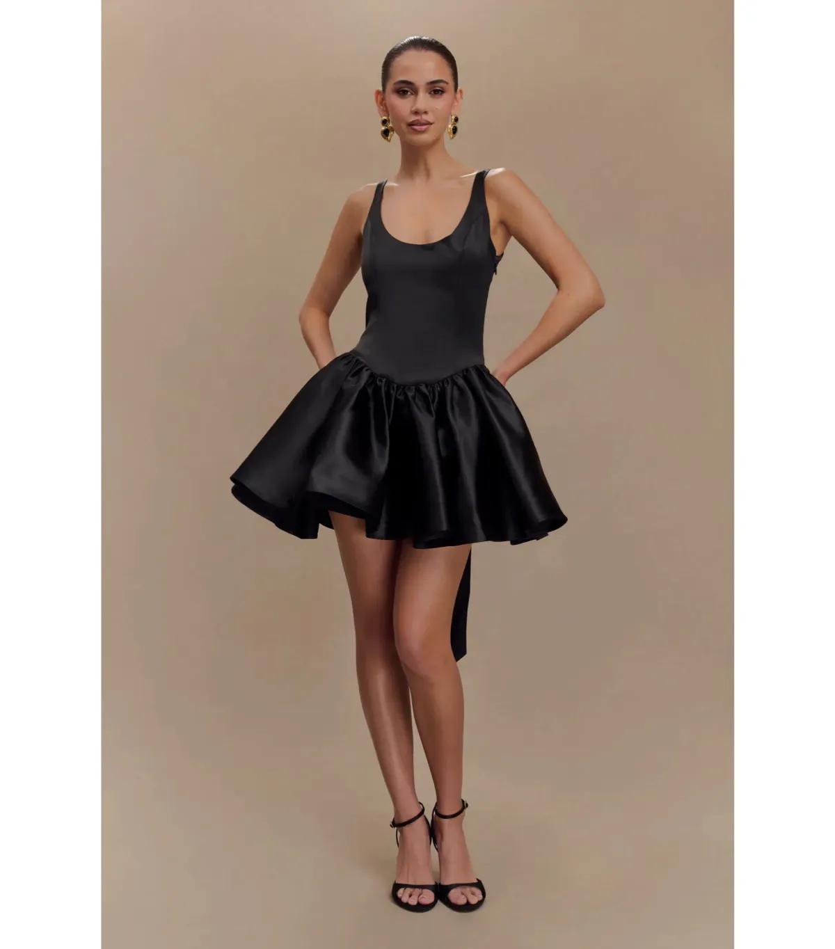 Meshki Felicia Satin Mini Dress With Bow in Black Size 8/S - Image 1