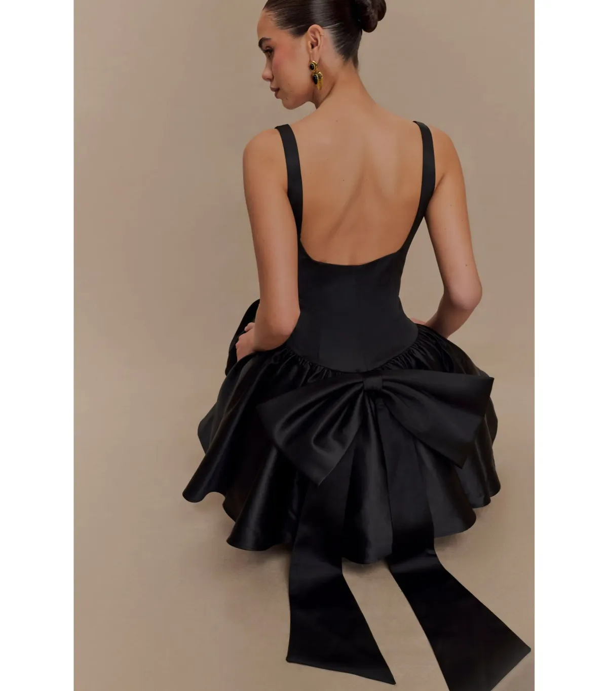 Meshki Felicia Satin Mini Dress With Bow in Black Size 8/S - Image 3