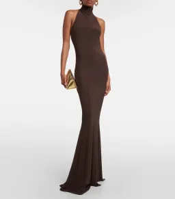 Norma Kamali Halter Turtle Fishtail Gown Brown Size 8 for rent on The Volte - image 3