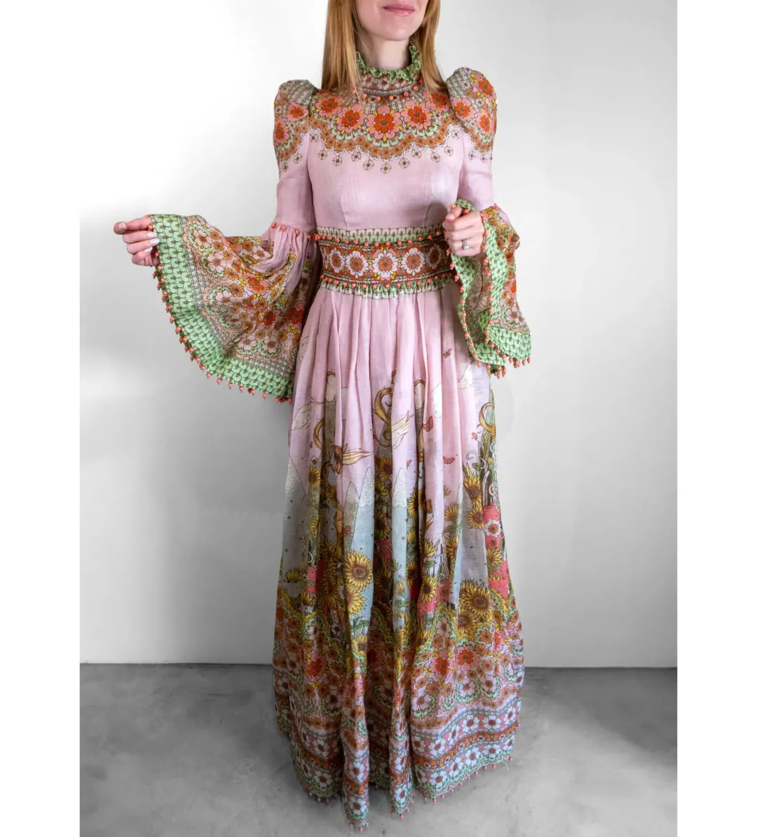 Zimmermann Kaleidoscope Bell Sleeve Gown Multi Floral Size 3 AU 14 for rent on The Volte - main image