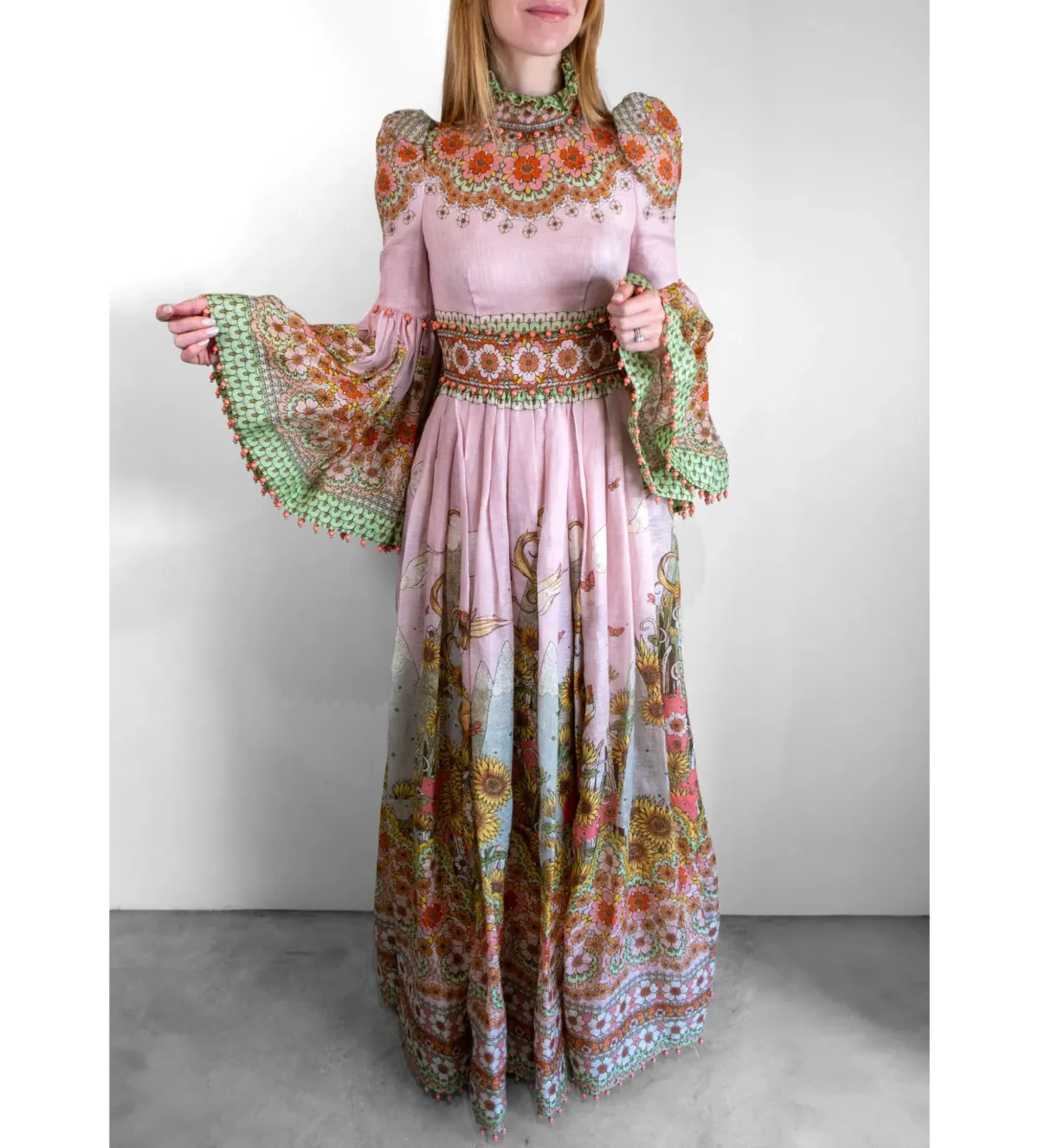 Zimmermann Kaleidoscope Bell Sleeve Gown Multi Floral Size 3 AU 14 for rent on The Volte - main image