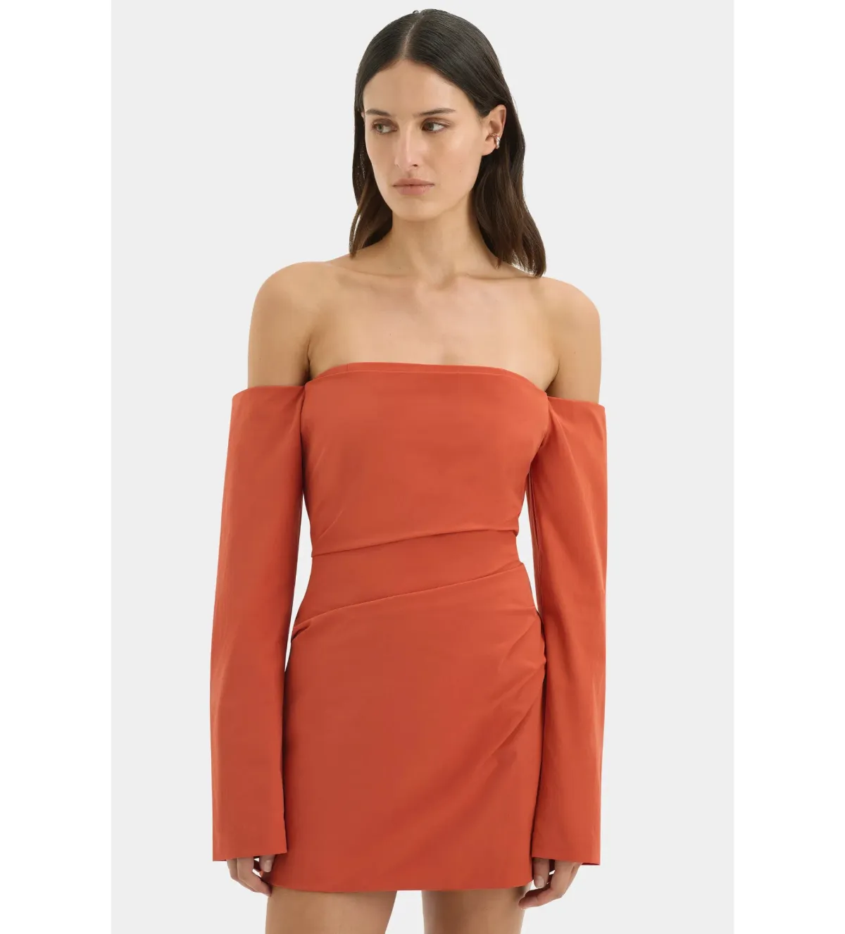Sir the Label Rossana Off Shoulder Mini Dress Terracotta Size 2 AU 10 - Image 4