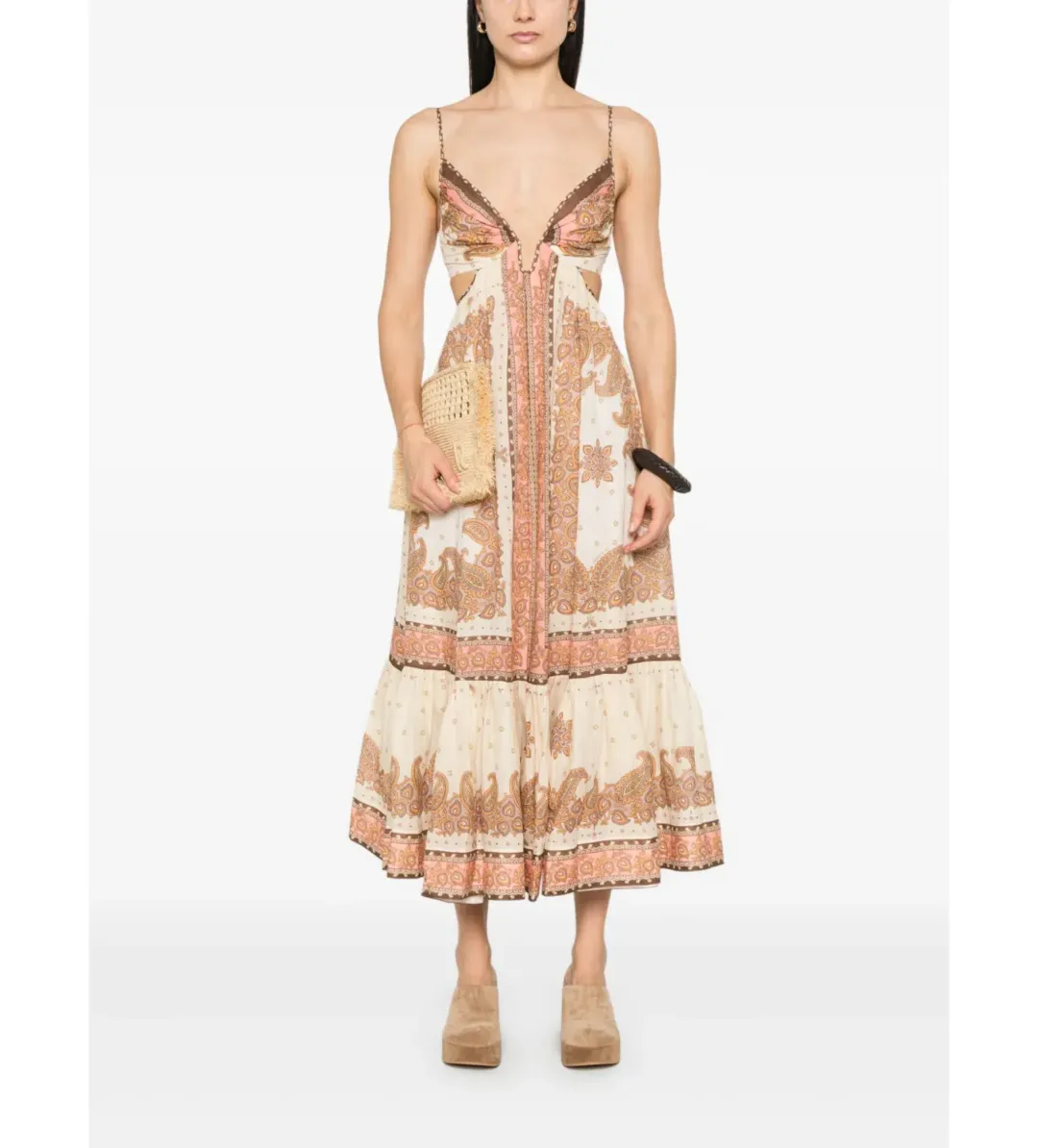 Zimmermann Maxine Plunge Maxi Dress Multi Size 10 for rent on The Volte - main image