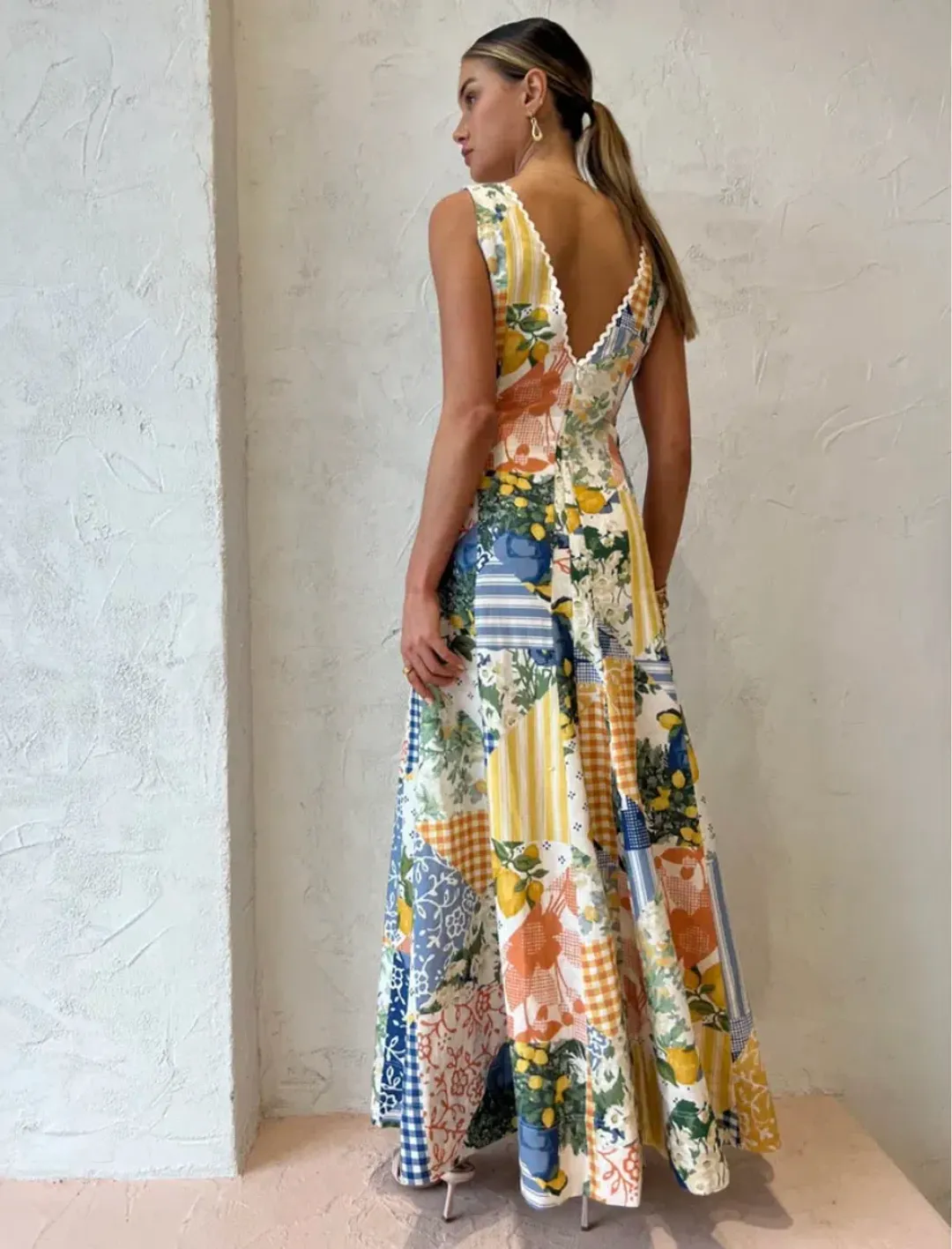 By Nicola Wavy Maxi Dress in Lemon Patchwork Size 10 for rent on The Volte - main image
