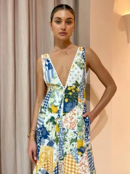 By Nicola Wavy Maxi Dress in Lemon Patchwork Size 10 for rent on The Volte - image 2