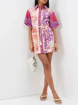 Zimmermann Raie Trimmed Shirt Dress Multi Size 14 for rent on The Volte - image 1