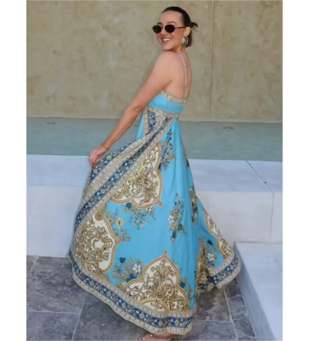 Alemais x La Sirena Exclusive Cassie Midi Sundress Blue Floral Size AU 14 for rent on The Volte - main image