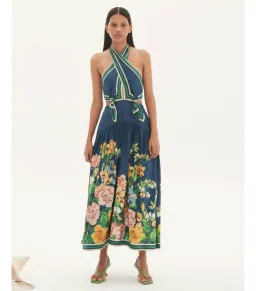 Alemais Lyla Halter Midi Dress Blue Size AU 12 for rent on The Volte - image 1